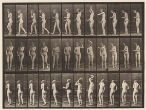 Lauta 426. WC; Harjaa hiuksiaan ja kävelee pois, 1872-1885 tekijältä Eadweard Muybridge
