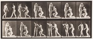 Lauta 452. Kaksi mallia, 8 polvia, juomat vesipurkista käsissä, 1872-1885 tekijältä Eadweard Muybridge