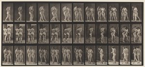 Levy 54. Kävely, kaksi mallia/yksi flirttaileva tuuletin, käsivarressa tekijältä Eadweard Muybridge