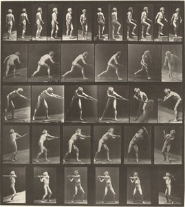 Kilven numero 521. A: Kävely. B: Nouseva askel. C. Heittolevy. D: Lapiolla. E, F. Käyttämällä pick tekijältä Eadweard Muybridge