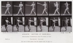 Ihmishahmo liikkeessä: Atleettinen, lyö pesäpalloa (m/v kuva) tekijältä Eadweard Muybridge
