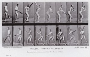 Ihmishahmo liikkeessä: urheilija lyömässä krikettiä (m/w kuva) tekijältä Eadweard Muybridge