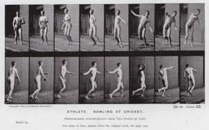 Ihmishahmo liikkeessä: urheilija, keilailu kriketissä (m/v kuva) tekijältä Eadweard Muybridge