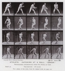 Ihmishahmo liikkeessä: urheilija, nappaa pallon kiinni, "error" (m/w kuva) tekijältä Eadweard Muybridge