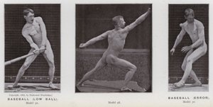 Ihmishahmo liikkeessä: Baseball, matala pallo; Baseball, virhe (m/w kuva) tekijältä Eadweard Muybridge