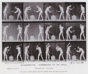 Ihmishahmo liikkeessä: Sepät, vasaralla alasin (m/w kuva) tekijältä Eadweard Muybridge