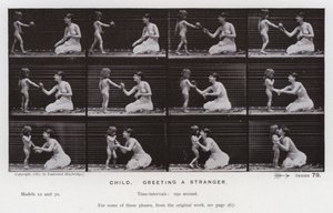 Ihmishahmo liikkeessä: Lapsi tervehtii muukalaista (m/w kuva) tekijältä Eadweard Muybridge