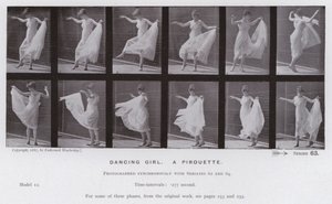 Ihmishahmo liikkeessä: Tanssiva tyttö, piruetti (m/w kuva) tekijältä Eadweard Muybridge