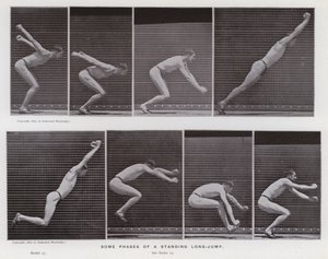 Ihmishahmo liikkeessä: Jotkut seisovan pituushypyn vaiheet (m/w kuva) tekijältä Eadweard Muybridge