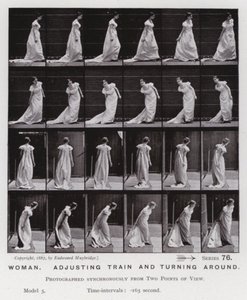 Ihmishahmo liikkeessä: Nainen säätelee junaa ja kääntyy ympäri (m/w kuva) tekijältä Eadweard Muybridge