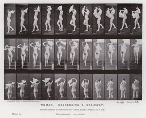 Ihmishahmo liikkeessä: Nainen laskeutumassa portaita pitkin (m/v kuva) tekijältä Eadweard Muybridge