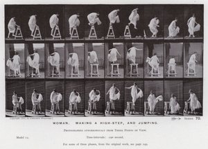 Ihmishahmo liikkeessä: Nainen, astumassa korkealle ja hyppäämässä (m/w kuva) tekijältä Eadweard Muybridge