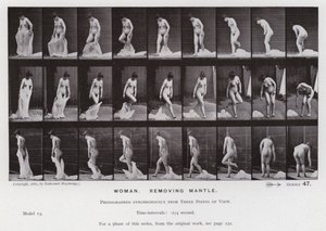 Ihmishahmo liikkeessä: Nainen irrottaa vaippaa (m/v kuva) tekijältä Eadweard Muybridge