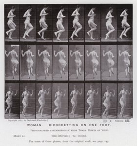 Ihmishahmo liikkeessä: Nainen, kikoilemassa yhdellä jalalla (m/w kuva) tekijältä Eadweard Muybridge
