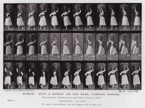 Ihmishahmo liikkeessä: Nainen, kori päässään, kääntyy ympäri (m/w kuva) tekijältä Eadweard Muybridge