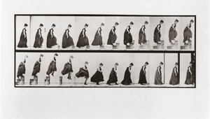 Nainen kiipeää portaita ja hyppää alas, levy 173 Animal Locomotionista, 1887 tekijältä Eadweard Muybridge