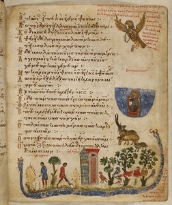 Lisätä. 19352, f.36r Baruchin lähettämä kotka; puutarhakohtaus, Theodore Psalter tekijältä Eastern Mediterranean School