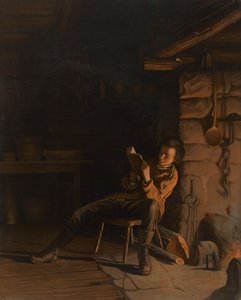 Lincolnin poikakausi. (Ilta hirsimajassa), 1868 (kromolitografia paperille aluksella)