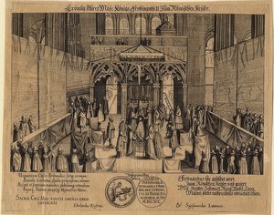 Kuningas Ferdinand II kruunattiin Rooman keisariksi. 1619 tekijältä Eberhard Kieser