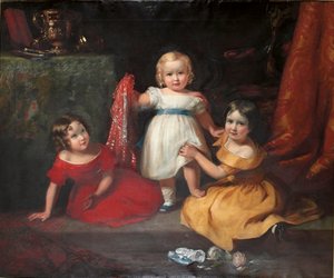 Ryhmäkuva John Scottista, myöhemmin 3. Earl of Eldonista, ja hänen sisaruksistaan Lady Selina Scottista ja Lady Gertrude Scottista