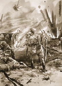 Majuri Warren poistamassa patruunoita palavasta ammusvaunusta suurella henkilökohtaisella riskillä tekijältä Edgar Alfred Holloway