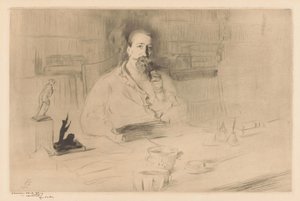Anatole Francen muotokuva pöytänsä takana tekijältä Edgar Chahine (signed by artist)