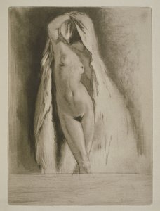 Lakanaan verhottu nainen, Sidonie-Gabrielle Coletten (1873-1954) kuvitus Mitsoulle, julkaistu 1930 (etsaus ja kuivakärki)