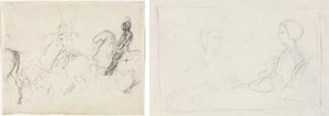 Taistelukohtaus panssaroiduilla hahmoilla hevosen selässä (recto) Kaksi istuvaa naista (verso) tekijältä Edgar Degas