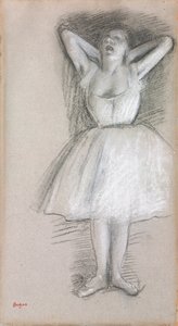 Tanssija, kädet nostettuna pään taakse; Tanssija, kätensä ylhäällä ja tuotu päänsä taakse, tekijältä Edgar Degas