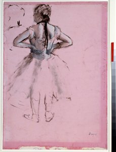 Tanssija selästä, kädet lantiolla Essence vaaleanpunaisella paperilla kirjoittanut Edgar Degas (1834-1917) 1873 Dim. 0,39 x 0,27 cm Pariisi, Musee du Louvre tekijältä Edgar Degas