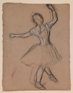 Tanssijatar näyttämöllä ja liikkeessä tekijältä Edgar Degas