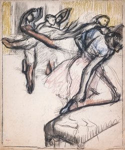 Tanssijat harjoittelemassa Oopperan aulassa. Noin 1890. Pastelli ja hiili paperille. tekijältä Edgar Degas