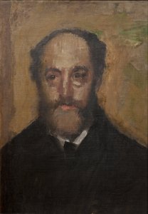 Emile Durand Greville, taidekritiikki - Taidekriitikon Emile Durand-Grevillen (1838-1914) muotokuva, kirjoittanut Degas, Edgar (1834-1917). Öljy kankaalle. Mitat: 50x37 cm. Tukholman kansallismuseo tekijältä Edgar Degas