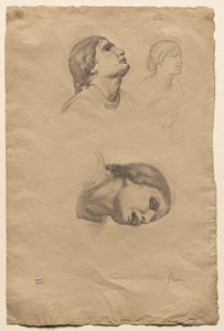Neljä tutkimusta nuoren italialaisen naisen päästä, 1856. tekijältä Edgar Degas