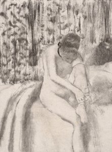 Tyttö pukee sukkiaan, 1876-77. tekijältä Edgar Degas
