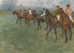 Jockeys in the Rain, n.1886 (pastelli paperille) tekijältä Edgar Degas