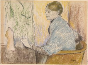 Madame Henri Rouart nojatuolissa Tanagra-patsaan sisältävän pienen pöydän edessä tekijältä Edgar Degas