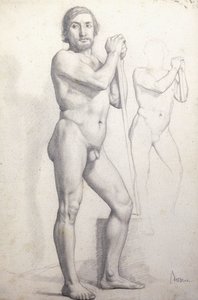 Alaston mies seisoo; Homme nu Debout, n. 1856 tekijältä Edgar Degas