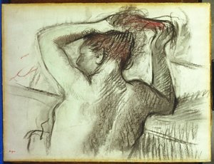 Nude kampaamassa hiuksiaan tekijältä Edgar Degas