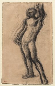 Alaston mies seisomassa, vasen käsi nostettuna, c. 1900. tekijältä Edgar Degas