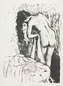 Alaston nainen seisomassa, kuivaamassa itseään tekijältä Edgar Degas