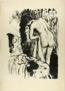 Alaston nainen seisoo, kuivaa itseään tekijältä Edgar Degas