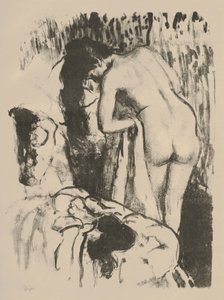 Alaston nainen seisomassa, kuivaamassa itseään, n. 1891-1892 (litho kudospaperille)