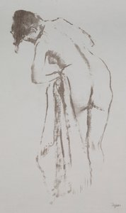 Alaston nainen pyyhkeellä seisomassa tekijältä Edgar Degas