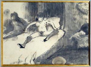 Lepää sängyssä Prostituoitu lepää sängyllään bordellissa. Edgar Degasin maalaus tekijältä Edgar Degas