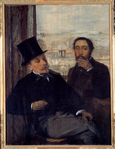 Omakuva taidemaalari Evariste de Valernesin (1816-1896) kanssa Edgar Degas edusti itseään oikealla. Edgar Degasin (1834-1917) maalaus 1865 su. 1,16x0,89 m Pariisi, musee d