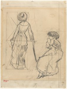 Tutkimus Mary Cassattille Louvressa [recto], n. 1879. tekijältä Edgar Degas