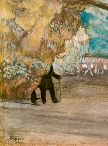 The Curtain (yksityiskohta). Noin 1881. Pastelli hiilellä ja monotypia, kiinnitys pahville. tekijältä Edgar Degas