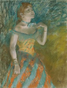 Laulaja vihreässä, n.1884 (pastelli vaaleansiniselle kerrostetulle paperille). tekijältä Edgar Degas