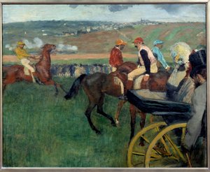 Kilparata, amatöörijockeys lähellä autoa Edgar Degasin maalaus (1834-1917) 1876-1887 su. 0,66 x 0,81 m Pariisi, Musee d